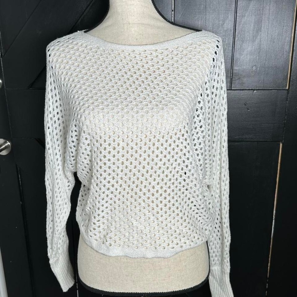 Express‎ White Crochet Open Knit Sweater Womens Small Beachy Boho Layering - Picture 9 of 10